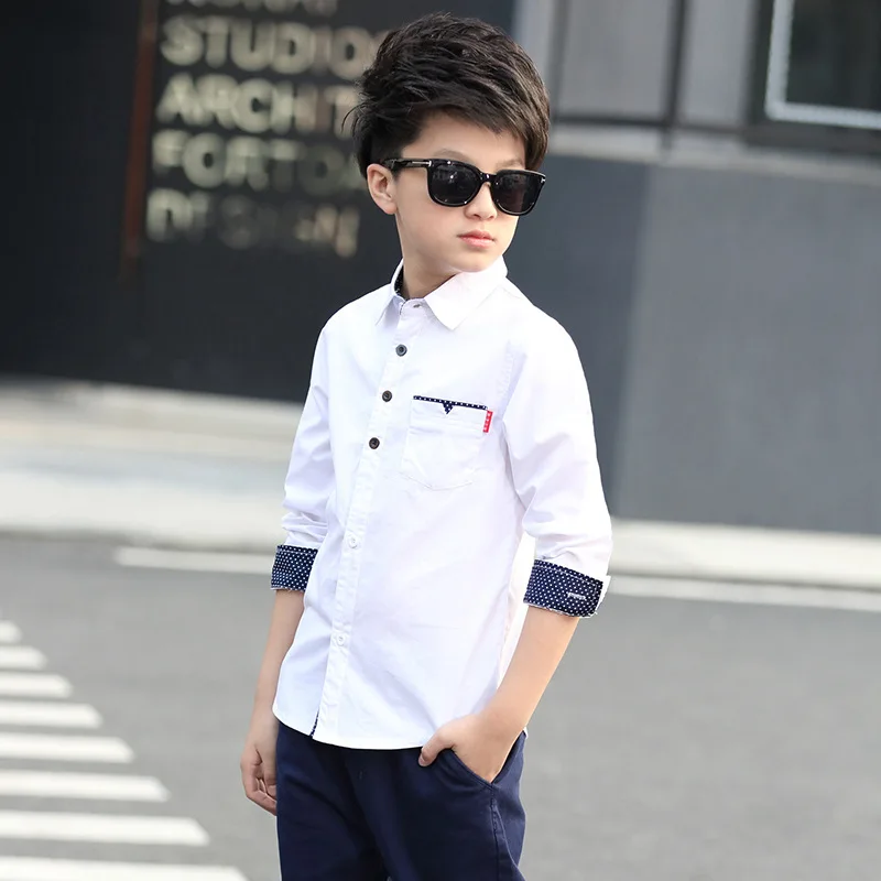 Children Shirts Fashion School Casual Tops Cotton Boys Shirts For 5 6 7 8 9 10 11 12 13 14 15 Years Teenage Kids Boys Clothes