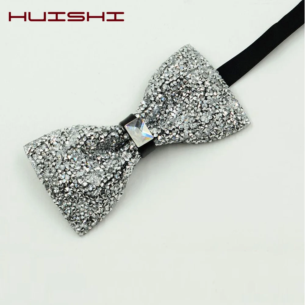 HUISHI แฟชั่นผู้ชายปรับ Shinning Rhinestone Bow Tie พรรคเพชรงานแต่งงานธุรกิจหรูหราคอ Bow Tie ทอง