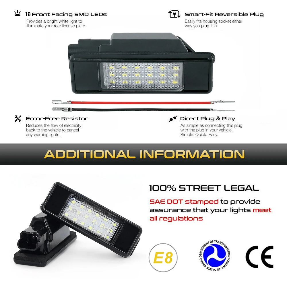 2Pcs 6000K LED Rear Number License Plate Light Lamps For Peugeot 307 207 308 3008 407 106 406 508 Expert RCZ 607 807 1007 806