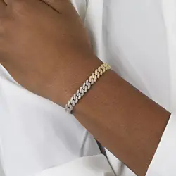 2026 New European Women Chain Jewelry Two Tone Gold Color Half White Half Yellow Micro Pave CZ Cuban Bracelet