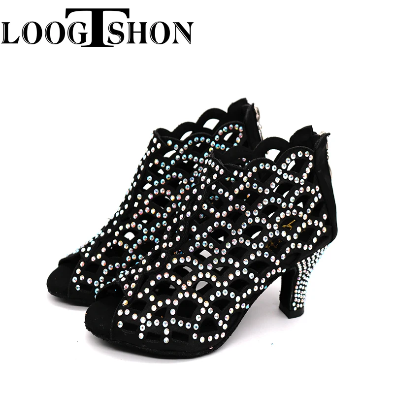 Loogtshon  Rhinestone Professional Latin Dance Heel 9CM  Lady Dance Shoes women shoes free shipping Beautiful and comfortable