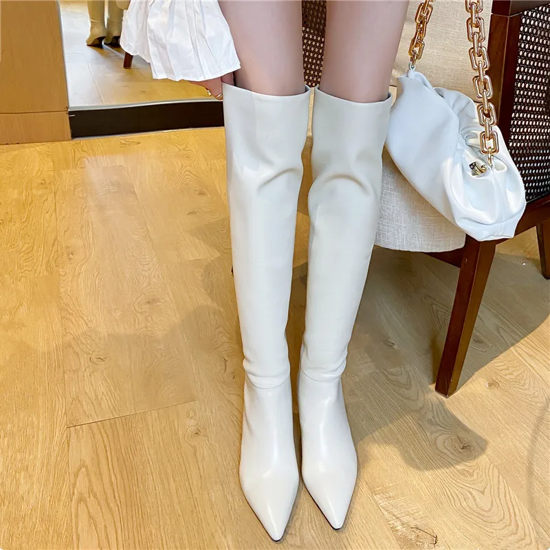 MORAZORA INS HOT Knee High Boots Women Pointed Toe Sexy High Heels Genuine Leather Stretch Boots Autumn Winter Party Shoes