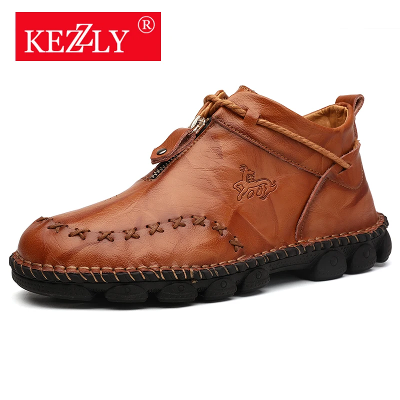 

KEZZLY leather fashion plus size men's boots Outdoor fashion men's shoes Handmade suture casual shoes