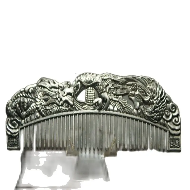 

Chinese Old Miao Silver Carving Dragon and Phoenix Comb