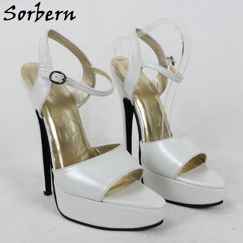 Sorbern Real Leather Slingback Sandals Platform 18Cm High Heel Stilettos Sexy Plus Size Stripper Heels Summer Shoe Size 12