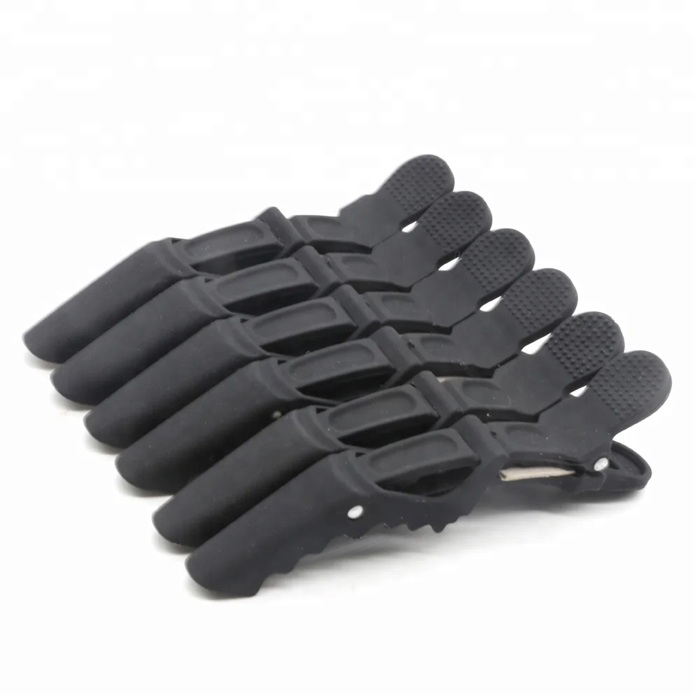 6pcs Black Anti Heat Durable Strong Hold Fixing Hair Cutting Styling Clip Crocodile Matte Carbon Alligator Clips Haircut Tools