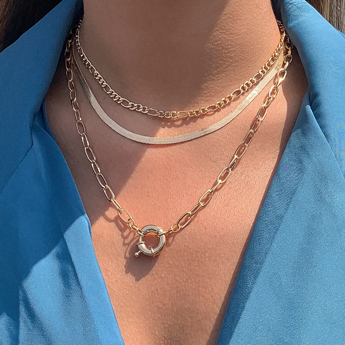 Boho Simple Hollow Cross Flat Snake Chain Necklace Women's Vintage Gold Color Metal Charm Clavicle Necklace Girls Fashion Jewelr