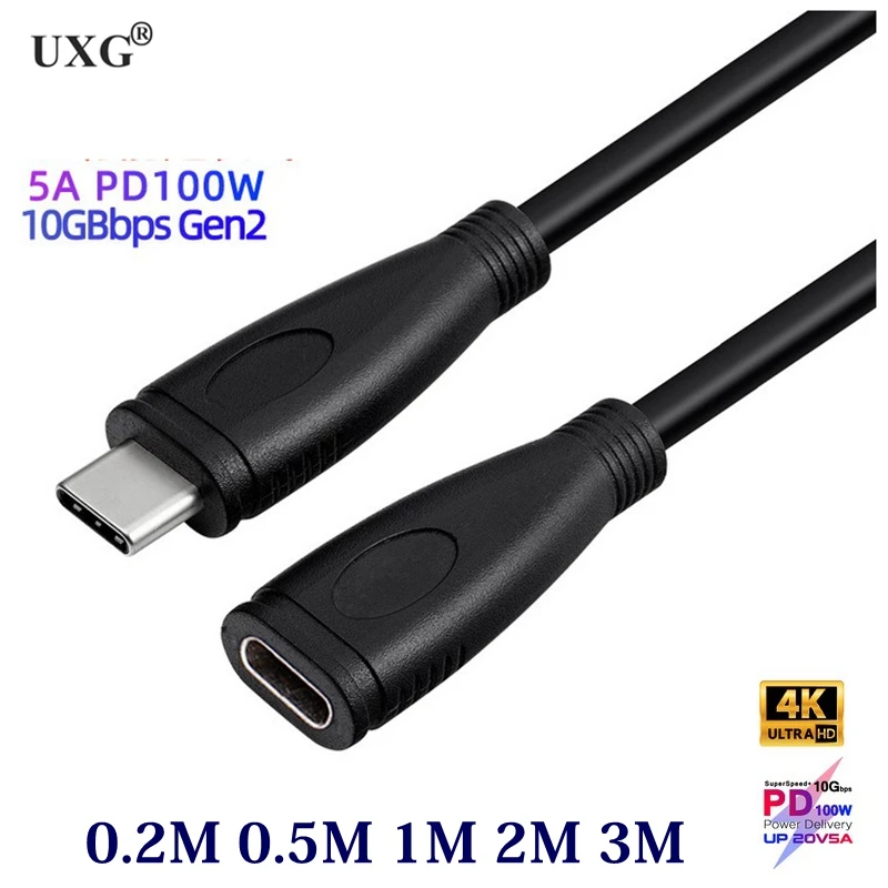 10Gbps 100W PD USB C Kabel Ekstensi Pria Ke Wanita Tipe C Kabel Thunderbolt 3 Cocok untuk Nintendo Switch MacBook