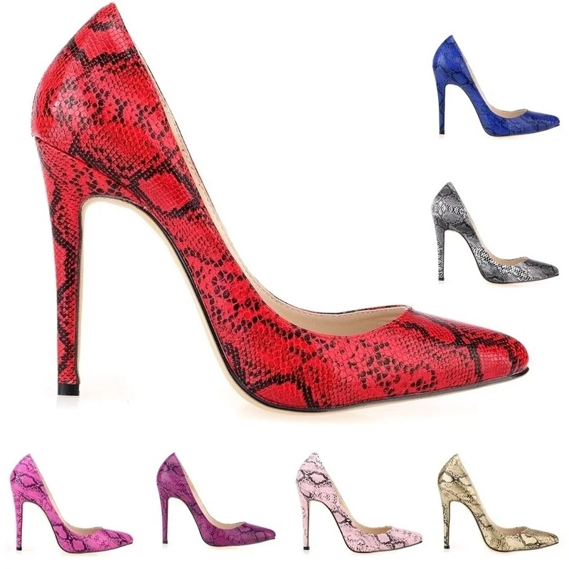 Classic Sexy Pointed Toe High Heels Women Pumps Shoes Faux Snake Print Wedding Party Pattern Shoe 302-1PA