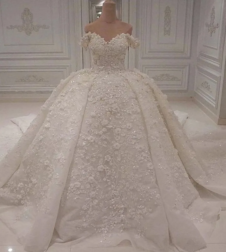 Encantador vestido de noiva em Dubai, vestidos de noiva, flores 3D, apliques de renda, 2022