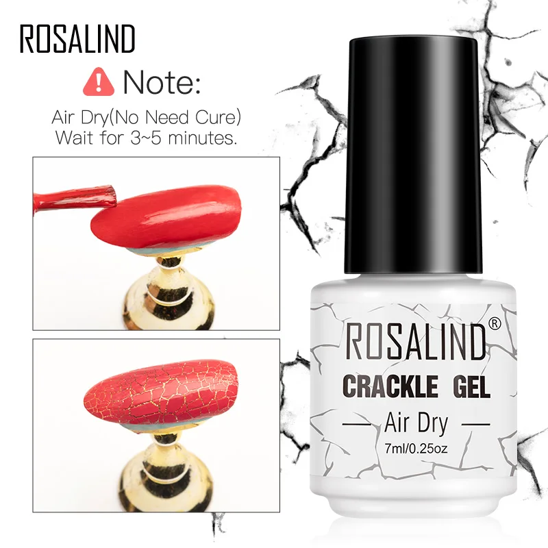 ROSALIND Crackle Gel Nail Polish of Nail Varnish Hybrid Crackle Color Base Manicure Set for UV Led Semi Permanent Base Top Coat