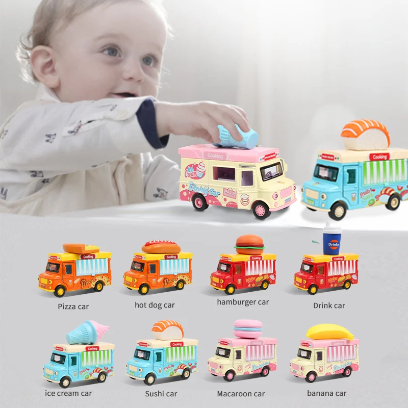 Pull Back Car Food Truck Vehicle Toy Car with Music Light  Ice Cream Burger Bus Truck Model Children Educationl Toys Gift Box