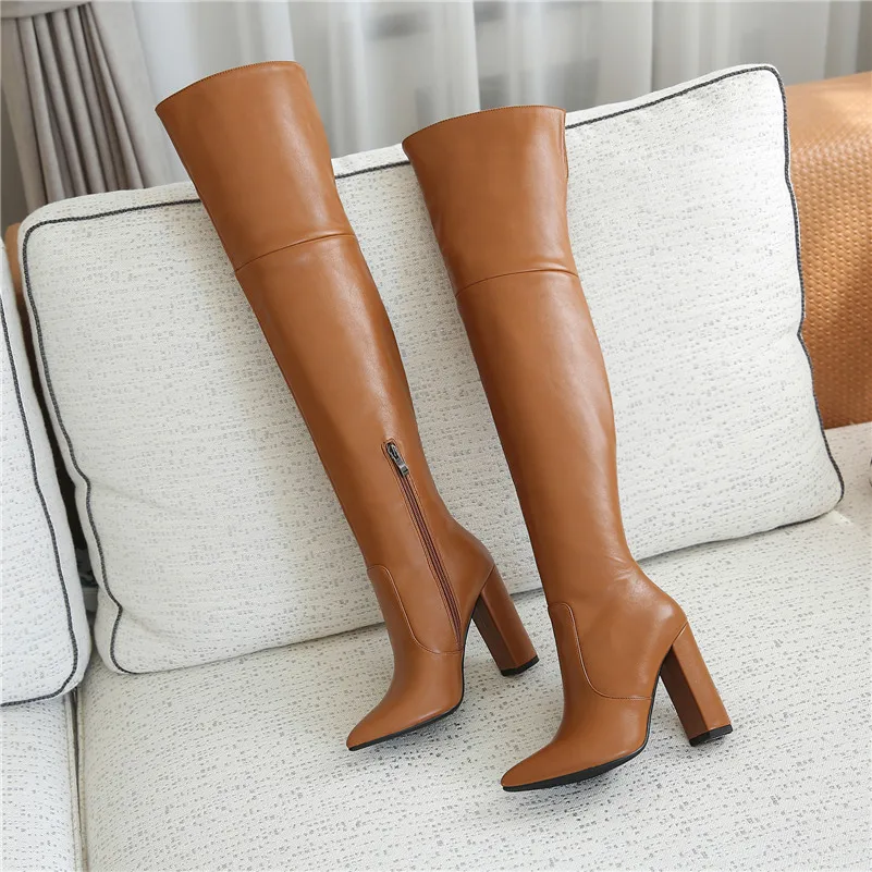 Meotina Over The Knee Boots Women Shoes Pointed Toe Thick Heels Long Boots Zip Extreme High Heel Fashion Boots Lady Winter 43