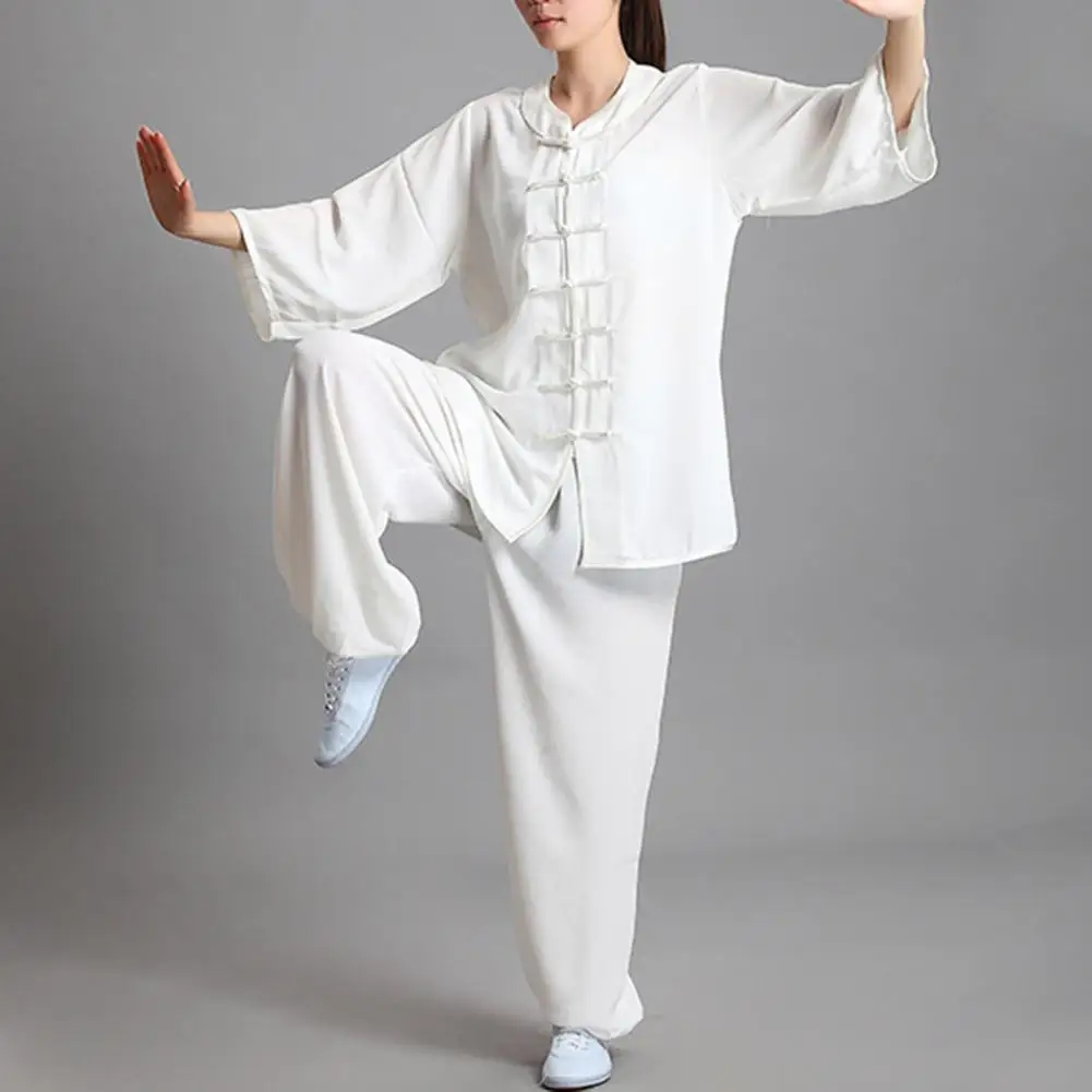 2Pcs/Set Unisex Kung Fu Clothing Suit Practice Button Placket Shirt Loose Chinese Traditional Tai Chi Suit Uniform Women