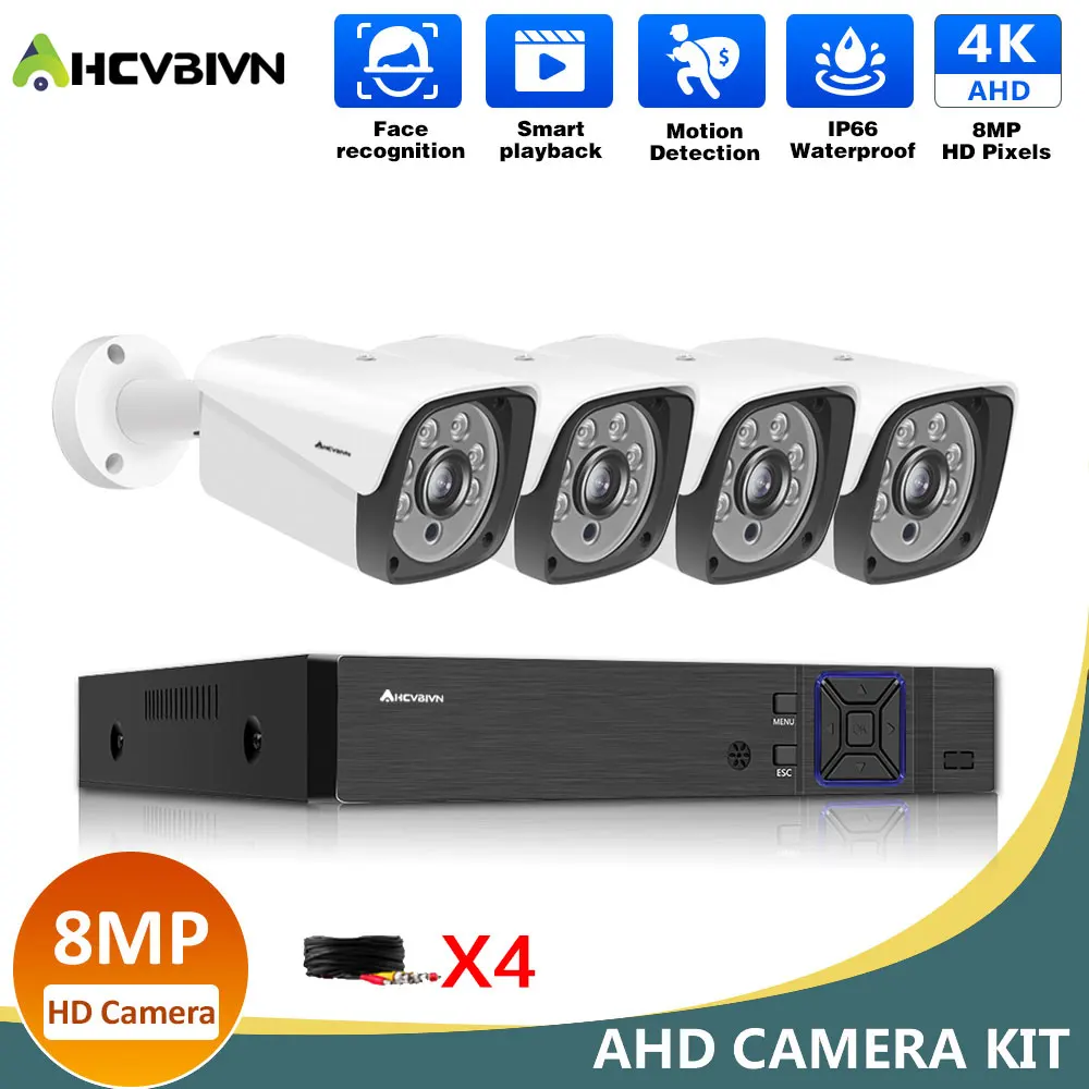 

AHCVBIVN 8.0MP Night Vision Surveillance System 4CH H.265+P2P 4K AHD DVR In/Outdoor Waterproof Home CCTV Camera Infrared Light