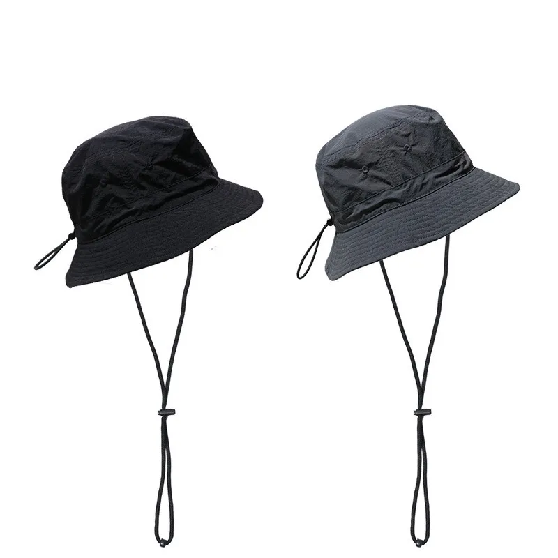 New Summer Bucket Hat quick-dry adjustable Men Outdoor Fishing Hiking Beach Hats Mesh Breathable Anti UV Sun Wind rope Cap