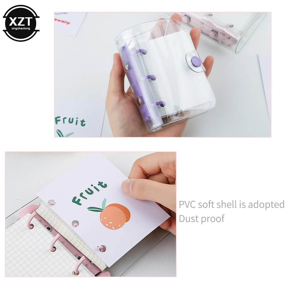 미니 귀여운 루스 리프 포켓 핸드 북, 크리에이티브 휴대용 투명 3 홀 바인더 다이어리 메모장 카와이 문구