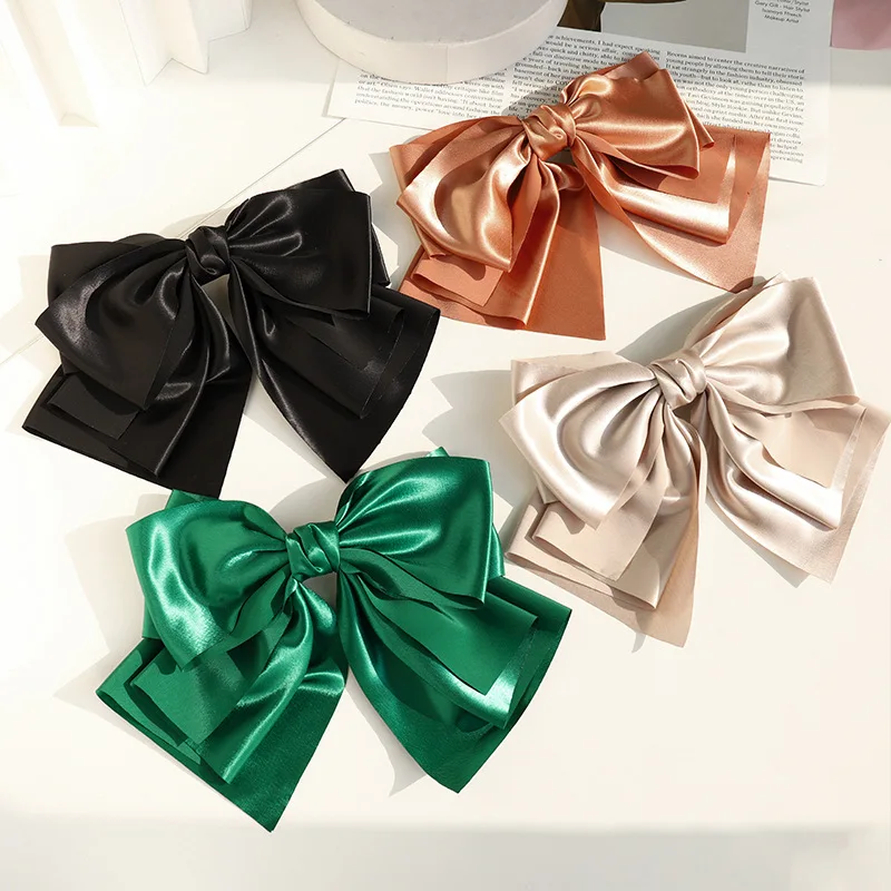 Girl Solid Color Oversized Bow Knot Hairgrips Hair Barrette Bohemian Hair Bow Elegant Satin Hair Clips Hair Accessories