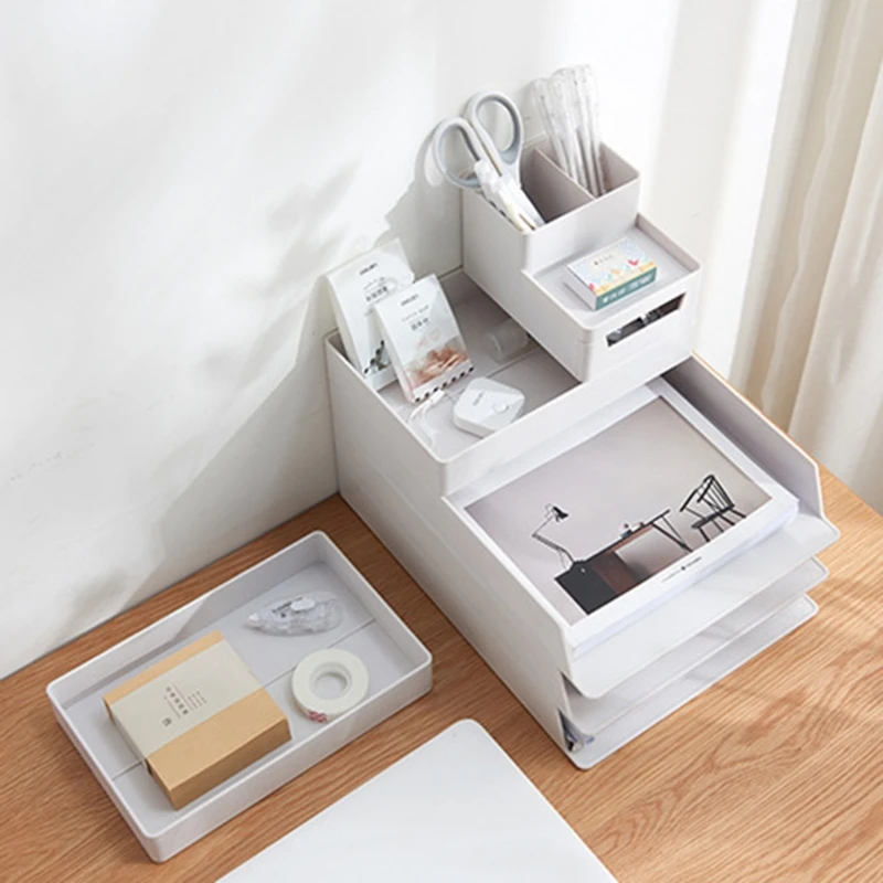 Imagem -04 - Organizador de Documentos de Papel a4 Estojo de Plástico para Mesa de Escritório Armazenamento de Mesa com Superposição Caixa de Arquivo de Suporte Material Escolar