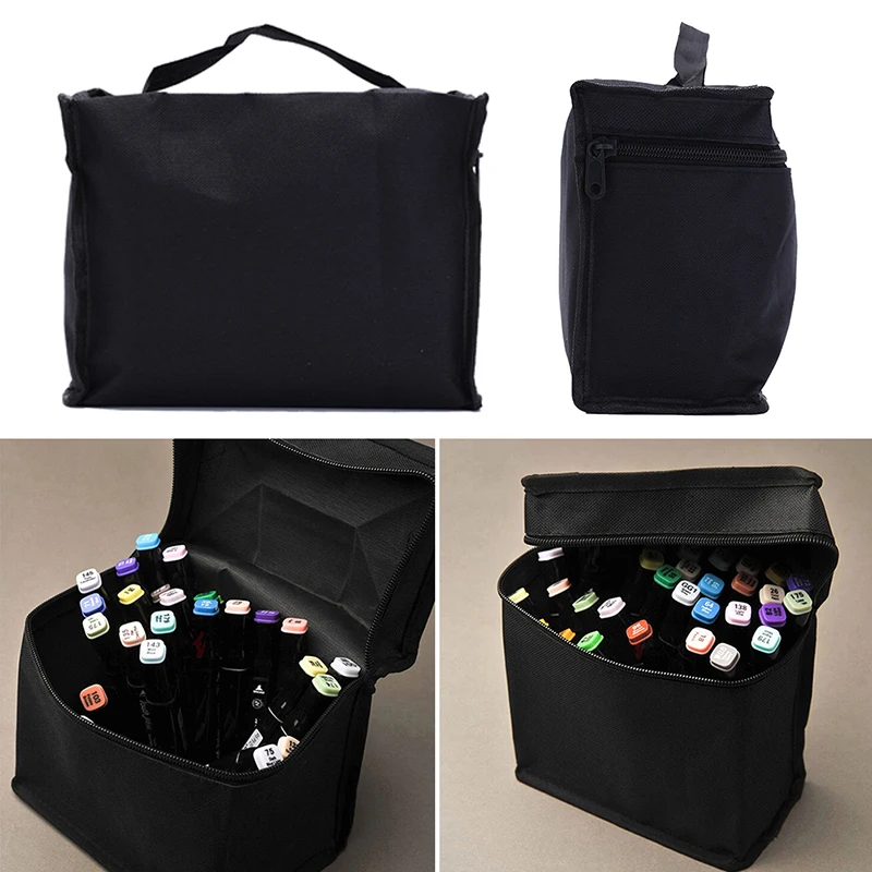 Large Capacity Zipper Black Folding Art Markers Zipper Canvas Storage Pencil Bag Hold 30/48/60/80Pcs Markers Pen