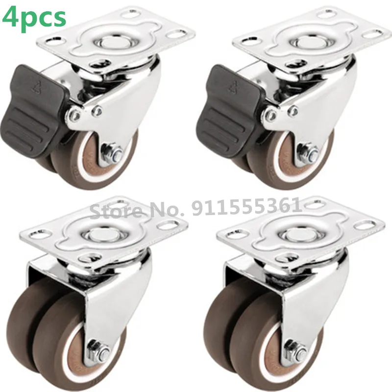 

4PCS Swivel Casters Wheels 1.5" / 2" Heavy Duty Soft Rubber Roller Furniture Caster With Brake for Platform Trolley