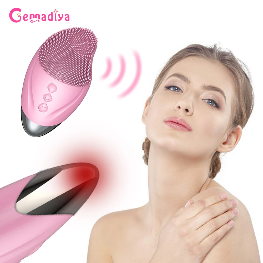 Electric Face Cleansing Brush Warm Eyes Massage Eye wrinkles Soft Silicone Face Cleanser Brush Sonic Vibration Pore Cleanser