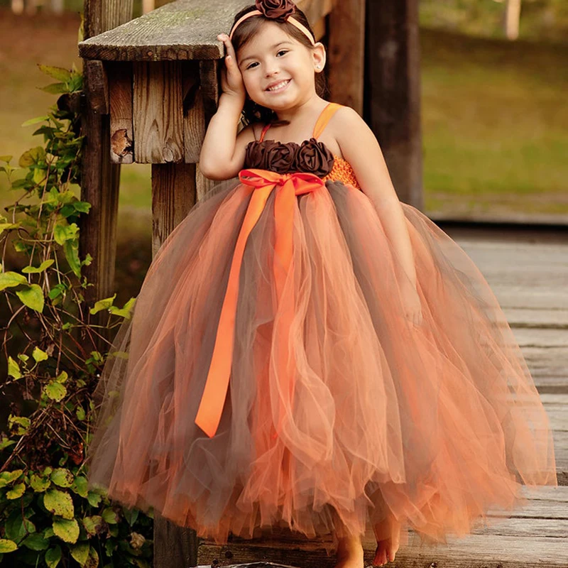 Halloween Flower Girl Tutu Dress Kid Party Pageant Orange Halloween Dresses Birthday Party Kids Dress for Girls Clothes