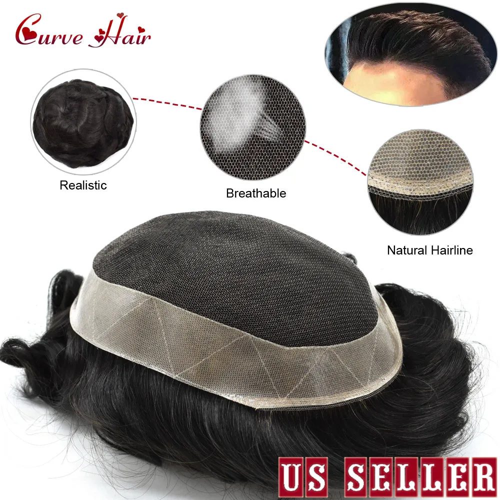 French lace Mens Toupee Durable Mens Hairpieces Human hair Replacement for Men D7-5 brown blonde black color