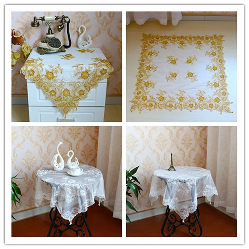 European Style Lace Embroidery Handmade Beaded Square 85cm Tablecloth Wedding Party Bedroom Study Living Room Festive Decoration