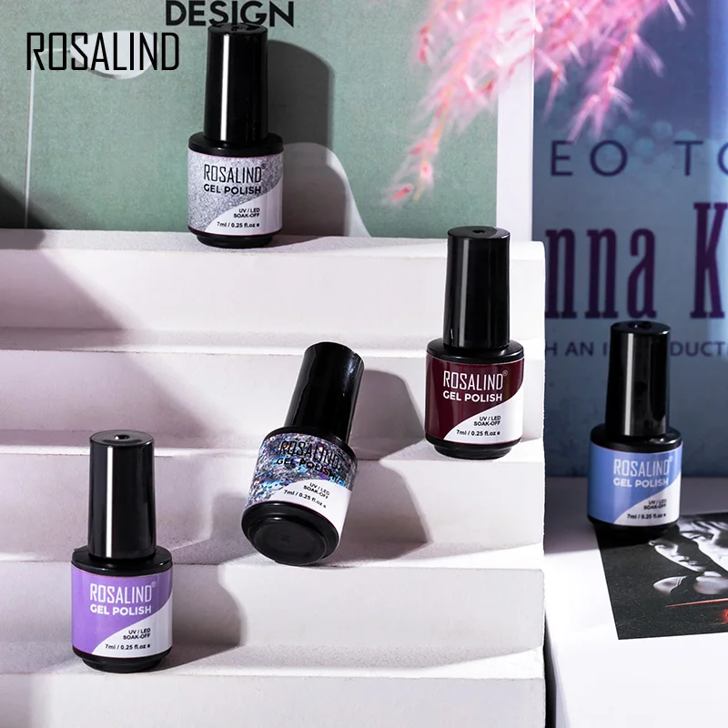 ROSALIND 4/6PCS เจลสำหรับเล็บ Soak Off UV Lamp Hybrid เคลือบชุดฐานเล็บ art เล็บเจลเล็บชุดโปแลนด์เจลหลัก