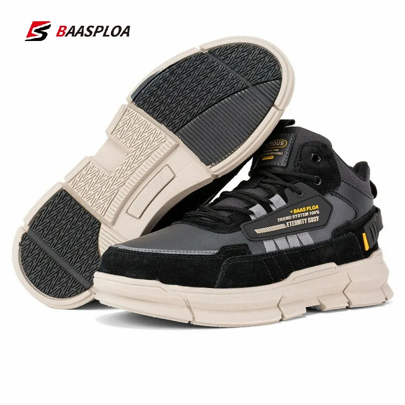 Baasploa 2022 Winter Mannen Lederen Comfortabele Katoenen Schoenen Waterdicht Warm Outdoor Sneakers Antislip Slijtvaste Wandelschoenen