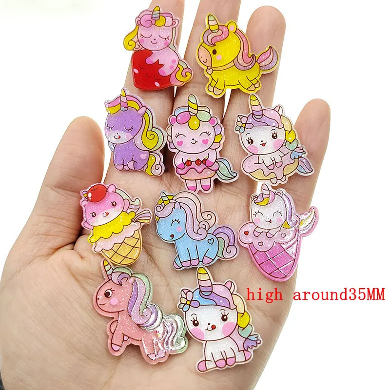 New arrival DIY acrylic cartoon unicorn resin cabochons accessories planar resin horse  for kids hair clips cover  accessories