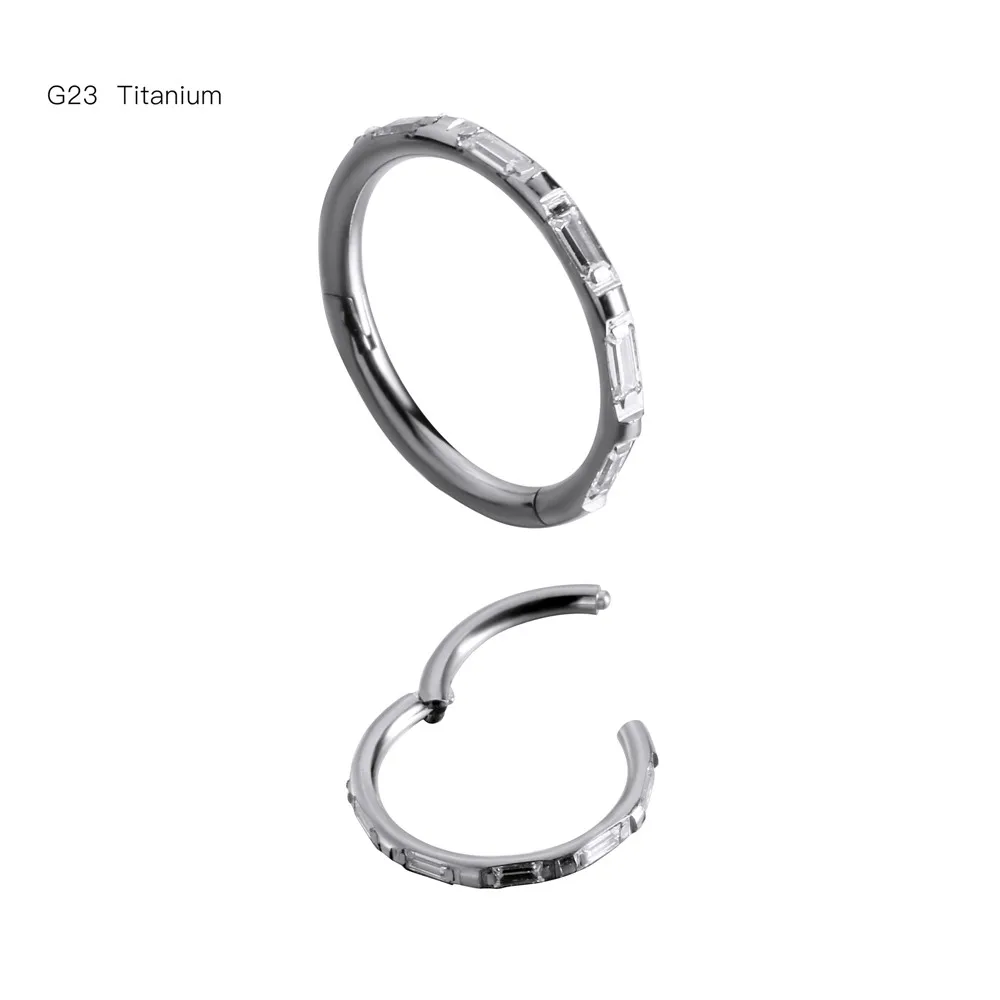 10pcs/Lot G23 Titanium CZ Gems New Seamless Hinged Segment Ring Clicker Ear Cartilage Nose  Hoop Septum Shine 16Gx8/10mm