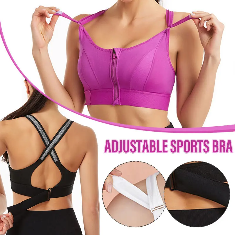 Wireless Supportive Sports Bra for Women Front Zip Design Cross Back Vest Yoga Workout Wear XIN-Shipping