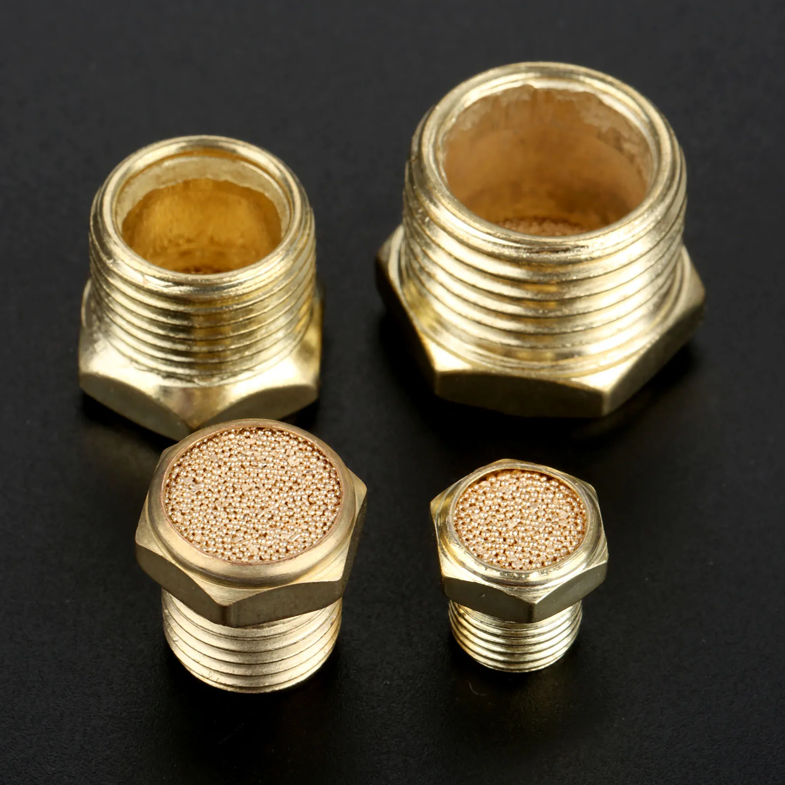 5Pc Brass Pneumatic Air Breather Vent Muffler Pneumatic Fitting Noise Filter Reducer Connector 1/8 1/4 3/8 1/2 Threaded