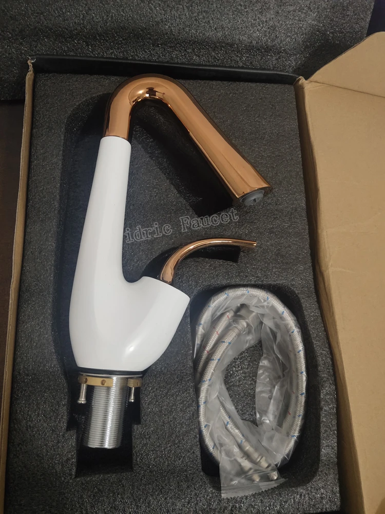 

Rose gold white Bathroom Sink Faucet hot cold mixer Crane Brass Basin Faucet 360 Rotation Sink Faucet Single Handle water tap