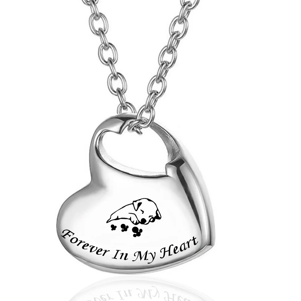 Heart Shape Cremation Urn Jewelry for Ashes Stainless Steel Necklace for Pet Memorial Keepsake Pendant-Forever in My Heart