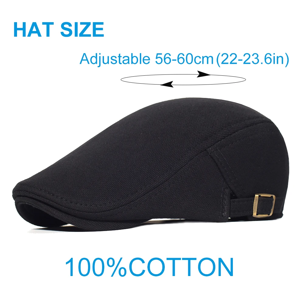 Cotton Newsboy Caps Men Woman Casual Beret Adjustable Flat Ivy Cap Soft Solid Color Driving Cabbie Hat Unisex Black Gray Hats