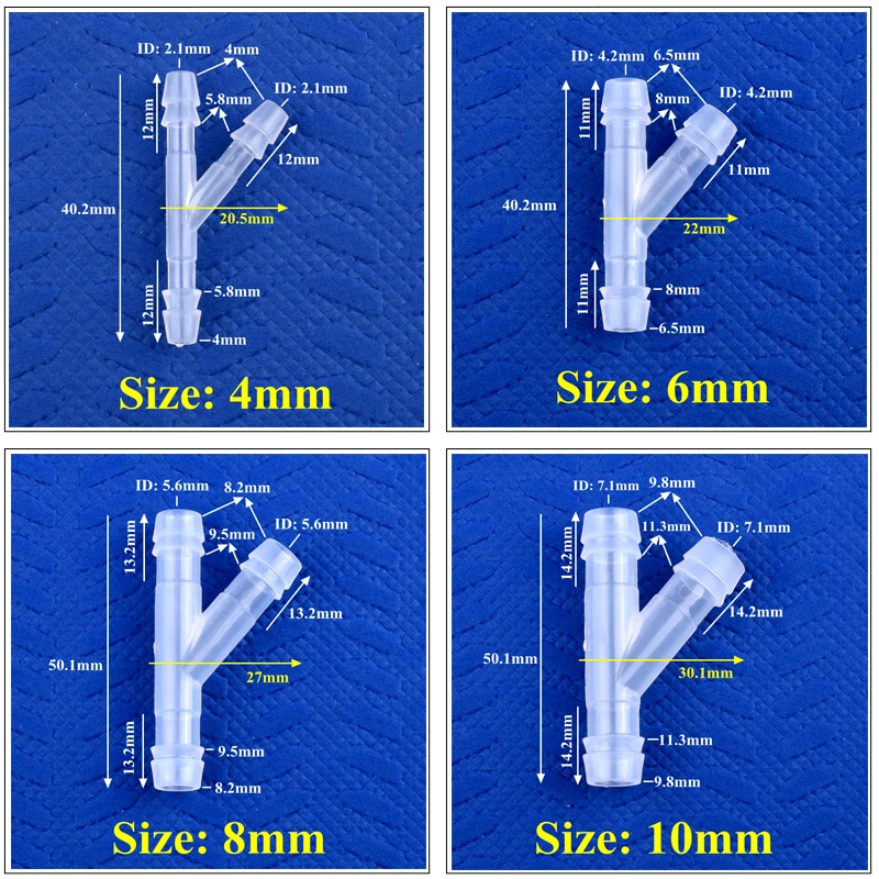 5~200Pcs 4~18mm Food Grade Plastic Oblique Y-Type Tee Connector Aquarium Tank Air Pump Gas Diverter Irrigation Pagoda Hose Joint