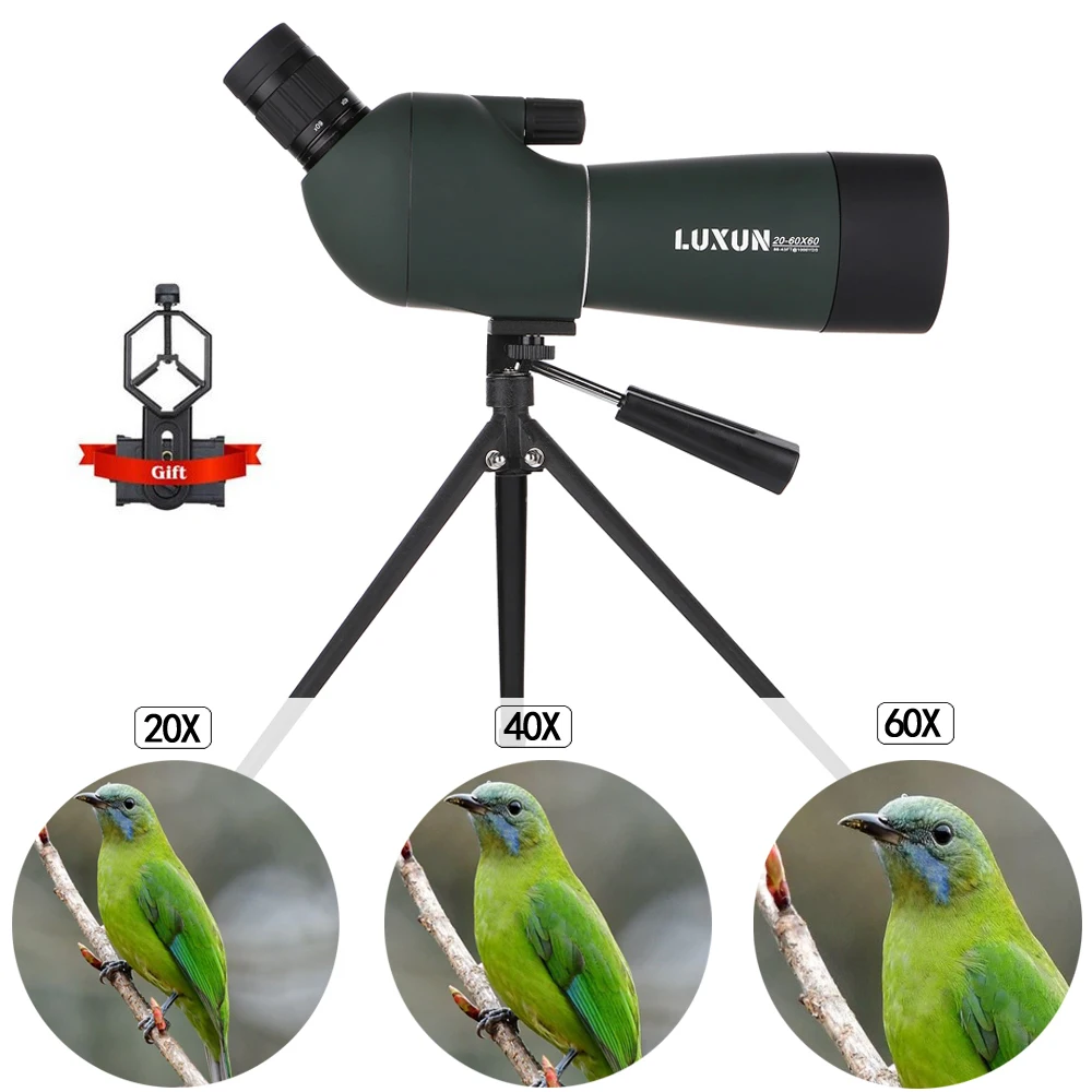 20-60x60 Spotting ScopeTelescope Portable Travel Scope Monocular Telescope with Tripod Carrying Bag Birdwatch Hunting Monocular