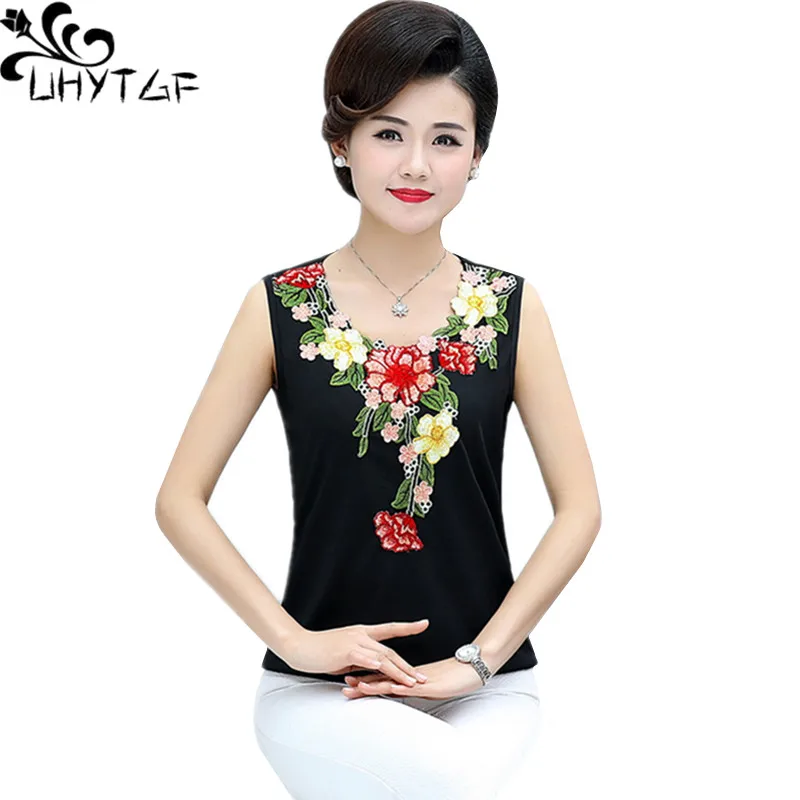 UHYTGF Vest Phụ Nữ Thời Trang Thêu Mùa Hè Áo Ghi Lê Nữ Không Tay Bên Trong Ngắn Tops Phụ Nữ Thanh Lịch Sexy Kích Thước Lớn Vest 1433