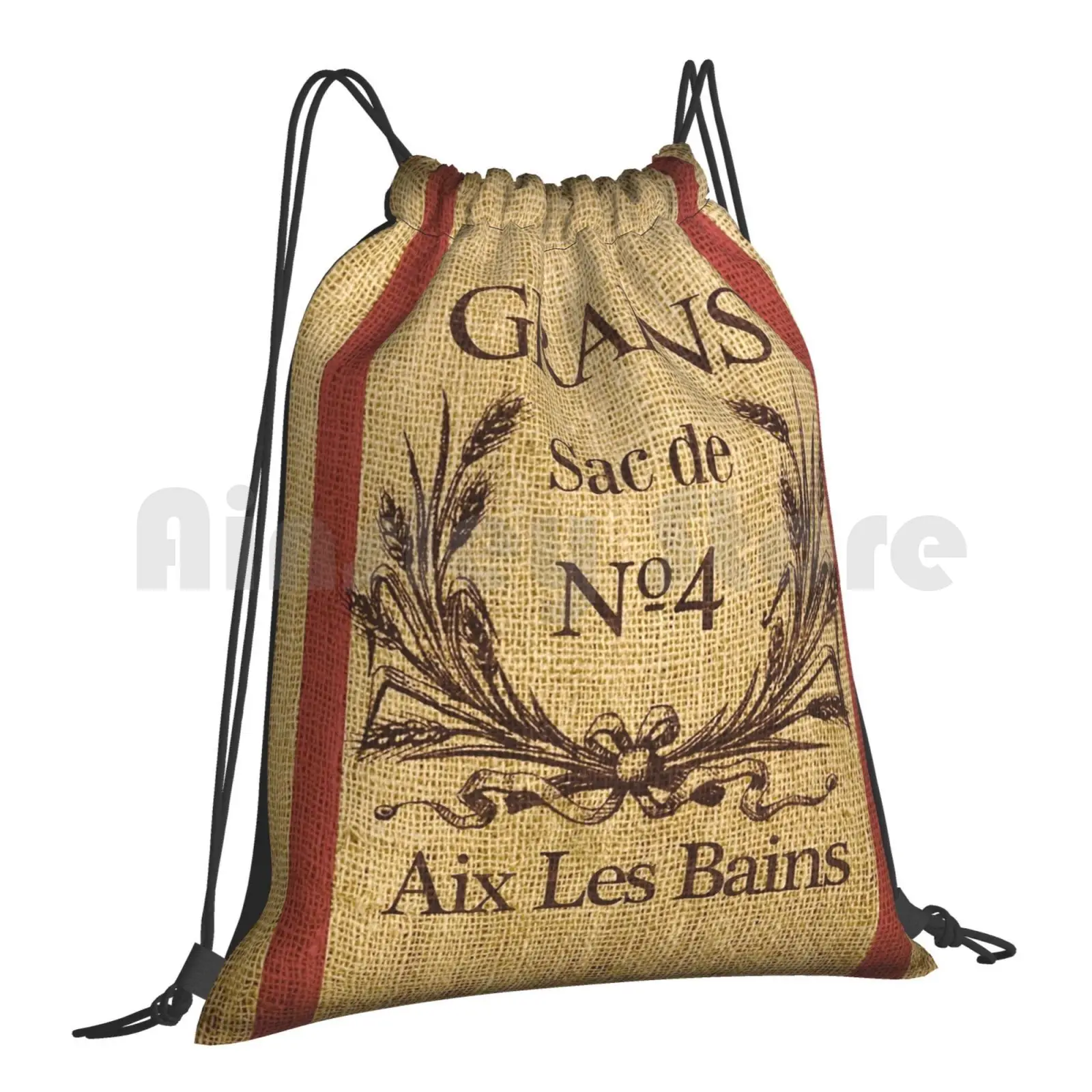 Bonjour !-Faux Grain Sack Pillow ( Grains No 4 ) Backpack Drawstring Bag Riding Climbing Gym Bag Paris Grain Sack Faux