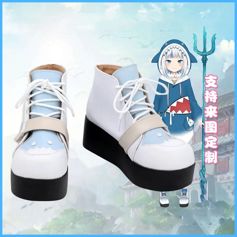 Vtuber Hololive Gawr Gura zapatos de Cosplay, botas de PU, utilería para Halloween