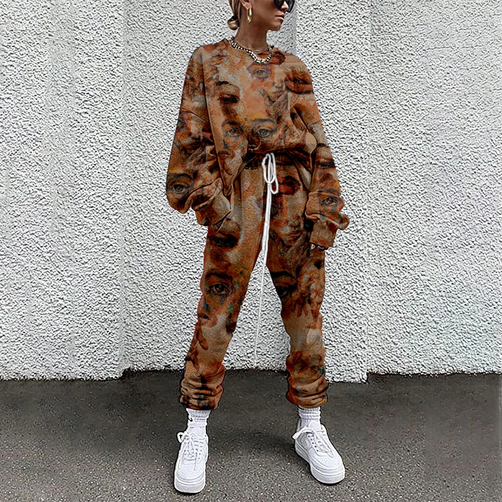 SOJINM Women Clothing 2 Piece Set Suit Outfits Abstract Printed Casual Sport Suit Streetwear Set Autumn Tracksuit sweatpants XL