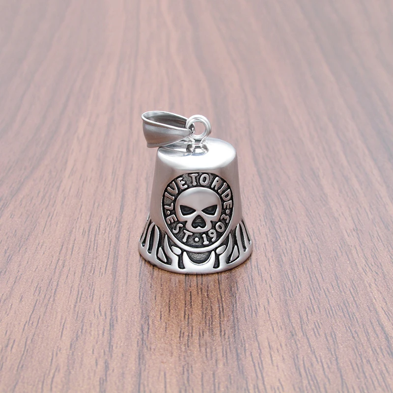 Top Live To Ride Skull Tinkle Bell Pendant Stainless Steel Motorcycle Biker New Arrival Jingle Bell Pendants