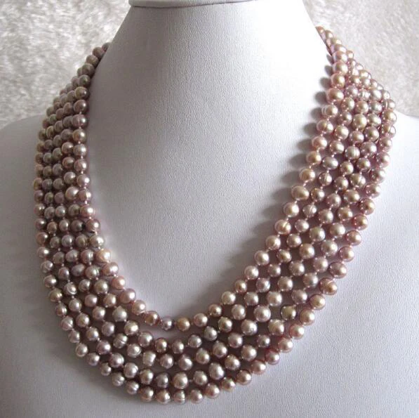 

5 Layers 6-7mm purple pearl necklace natural freshwater pearl Jewelry 43cm 17inch 35cm