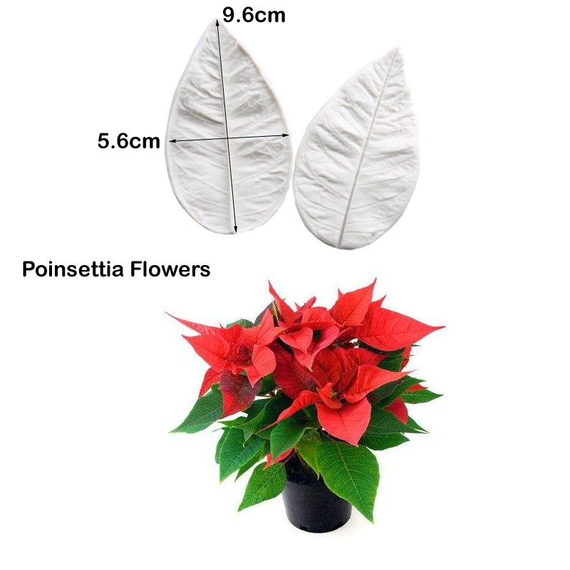 2 Styles Large Poinsettia Flower Veiners Silicone Molds Fondant Sugarcraft Gumpaste Resin Clay Cake Decorating Tool M21212438