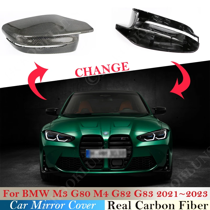 New Fashion Real Carbon fiber Wing Rear View Mirror Case Cover Caps for BMW M4 G82 G83 2021 ~2023 M3 G80 Replacement Car Styling