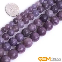 Natural Round Purple lepidolite Beads: 4-12mm Natural Stone Beads DIY loose Bead For jewelry Making Strand 15