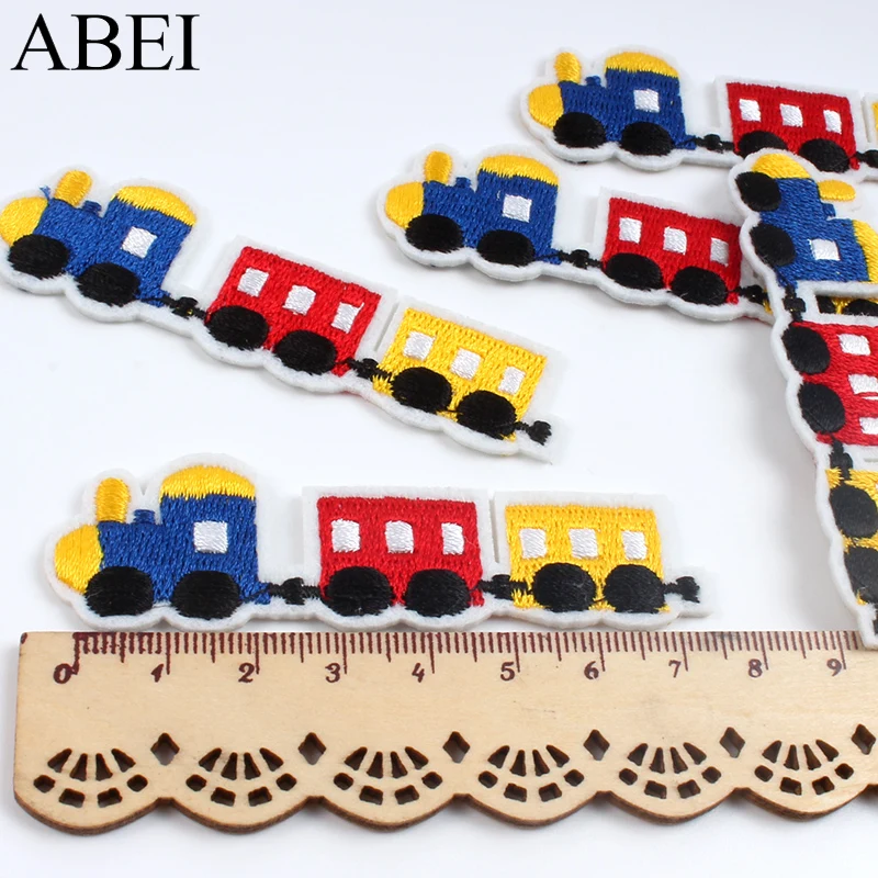 10pcs Cartoon Train Patches Embroidered Iron On Cute Stickers For Boy Kids Pants Shirts Bags Jeans Repair Clothes Suits Badge